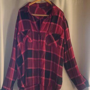 ROCK & REPUBLIC (Women's Red Plaid Long Sleeve Top, Button Up, Size: XXL) New
